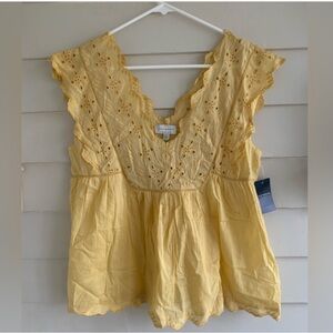 Lucky Brand Yellow Eyelet Sleeveless Top Size XS